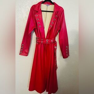 ♥️♥️Faux Leather Red Trench Coat with Grommet Details♥️♥️